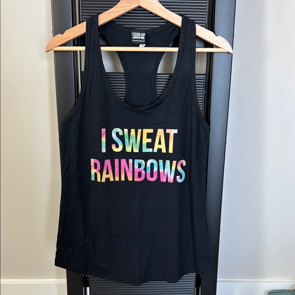 Chin Up Apparel Black Tank Top - I Sweat Rainbows